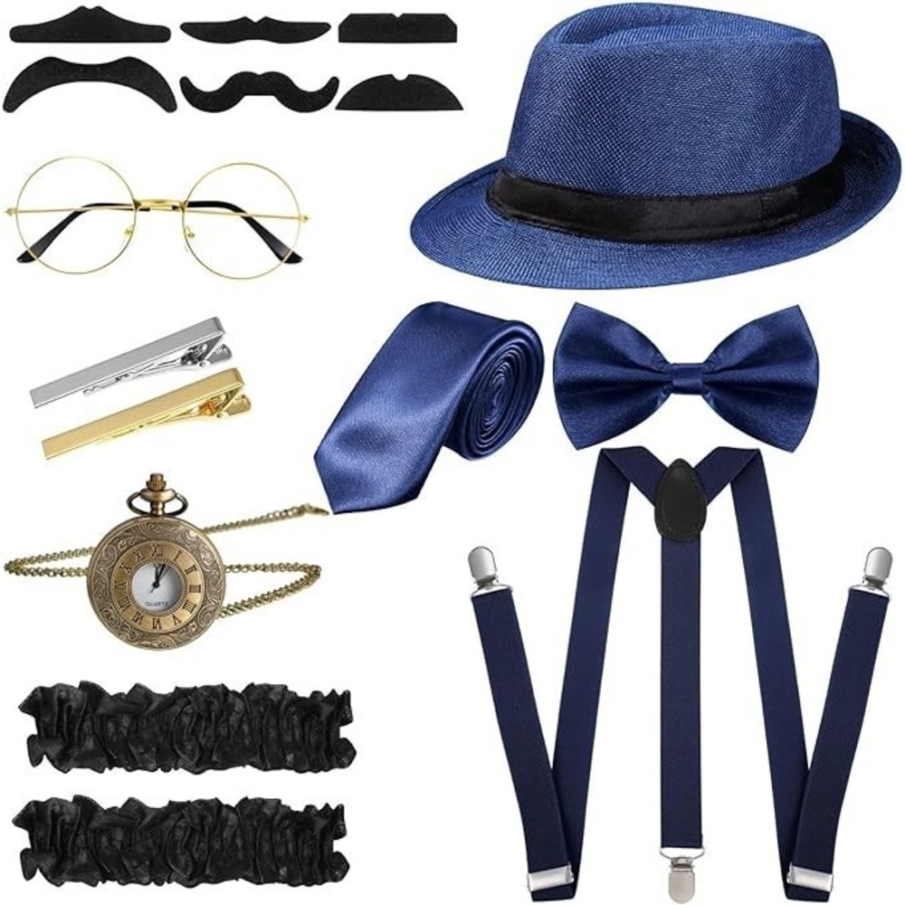 SATINIOR 1920s Old Men Costume Roaring Retro Accessories Set Gangster Hat Bow Ti